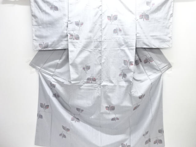 抽象枝花模様織り出し縦節紬着物